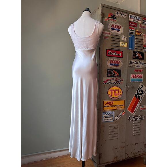 Vintage 90s Champagne Satin Slip Dress | Velvet Bust | Bridalcore gown | Size 3 - Picture 4 of 8